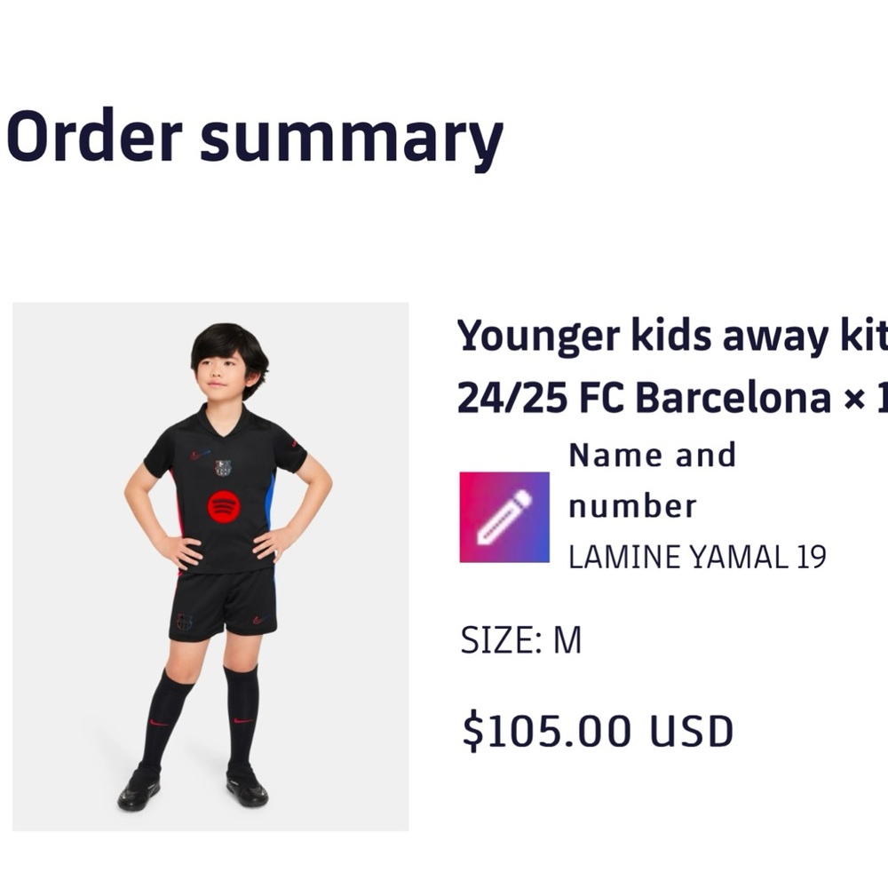 Authentic Kids FC Barcelona Lamine Yamal away kit